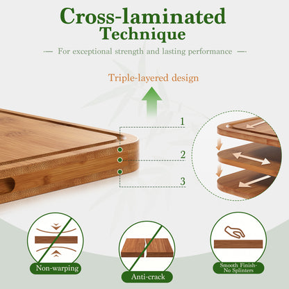 Cross-laminated triple-layer bamboo construction of XEAUM cutting board