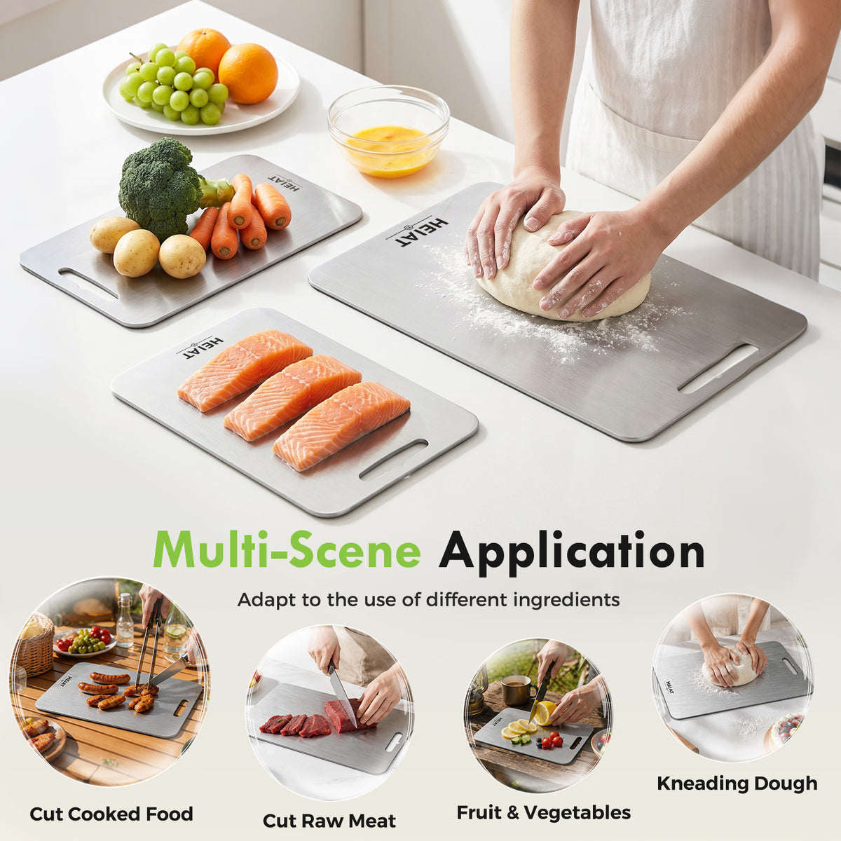 100% Titanium Cutting Board Set of 3, Double-Sided Kitchen Boards